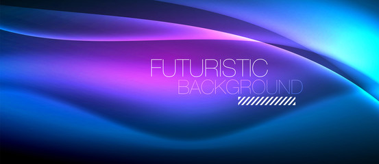 Neon glowing wave, magic energy and light motion background