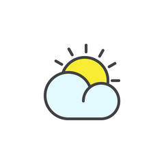 Cloud and sun filled outline icon, line vector sign, linear colorful pictogram isolated on white. Partly cloudy day weather symbol, logo illustration. Pixel perfect vector graphics