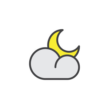 Cloud and crescent moon filled outline icon, line vector sign, linear colorful pictogram isolated on white. Cloudy night weather symbol, logo illustration. Pixel perfect vector graphics