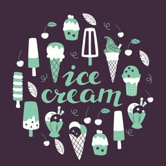 Collection of Different Vector Cartoon Ice Cream.