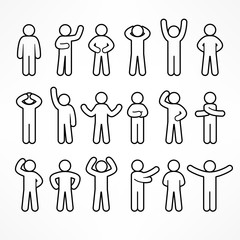 Collection of stick linear figures with different poses, human