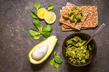 Meksikanskaja eating guacamole sandwiches guacamole of avocado, greens, egg, spices