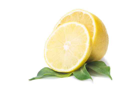 cut citrus fruit, lemon, isolated with shadow on white