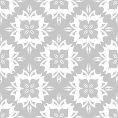 White floral seamless pattern on gray background