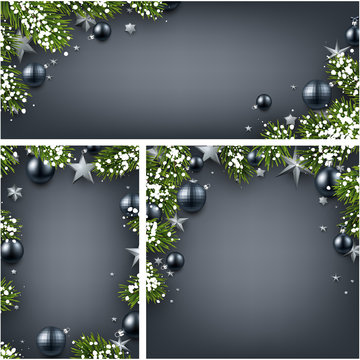 Backgrounds with fir branches and Christmas balls.