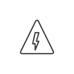 Danger high voltage line icon, outline vector sign, linear style pictogram isolated on white. Lightning arrow triangle symbol, logo illustration. Editable stroke
