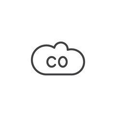 CO gas cloud line icon, outline vector sign, linear style pictogram isolated on white. Carbon monoxide formula symbol, logo illustration. Editable stroke
