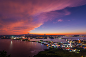 Fototapeta premium Jeju city skyline and twilight,South Korea.