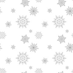 Snowflakes seamless pattern. Light gray background with christmas elements