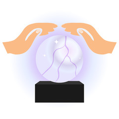 Magic sphere, the luminous magic sphere with hands.