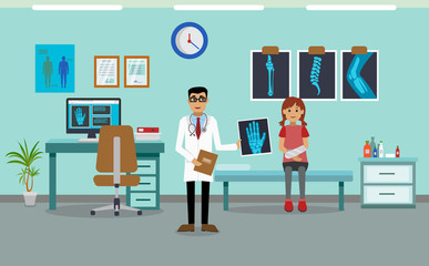 Doctors and patients in the hospital. Vector illustration.