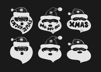 Santa Claus set. Christmas design, cartoon style, typography.