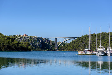 Port and cityscape of Skradin in Sibenik,Croatia