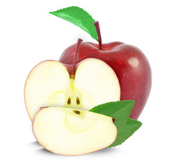 
red apple and piece isolated on white