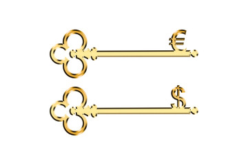 Golden Key Euro and Dollar Sign Power of Money