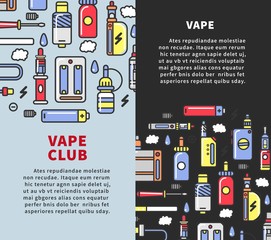 Vape club promotional vertical posters with devices for smoking