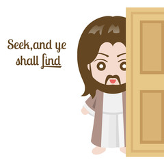 Jesus christ and door on white background, vector illustration