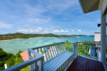The balcony with beautiful of the sea view from hotel at Phuket , Thailand.