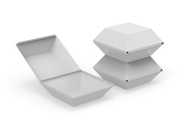 Burger package mock up on isolated white background, 3d illustration