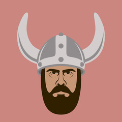 man face in viking  helmet vector illustration flat style  front