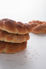 Fresh Turkish bagel on a white background.