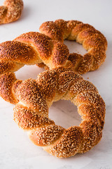 Fresh Turkish bagel on a white background.