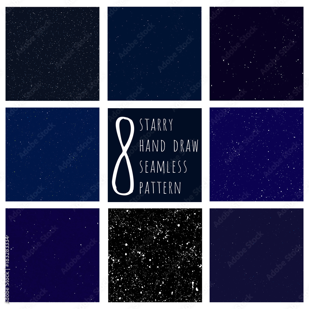 Sticker set of cosmos and space hand draw vector seamless background with sketched stars and dots. collectio