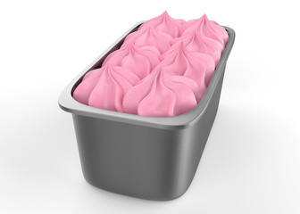 Strawberry ice cream cuvette, red, pink ice-cream in metal and plastic box