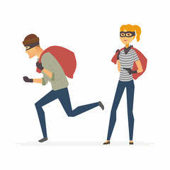Thieves - funny cartoon people characters illustration
