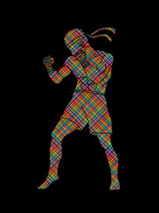 Fototapeta na wymiar Muay Thai, Thai boxing standing ready to fight action designed using colorful pixels graphic vector