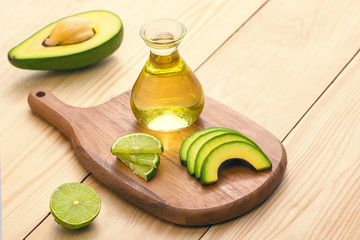 Healthy food concept. Fresh organic avocado on table