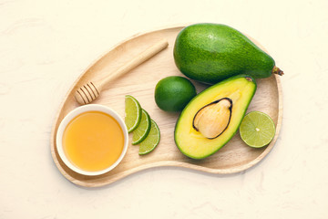 Healthy food concept. Fresh organic avocado on table