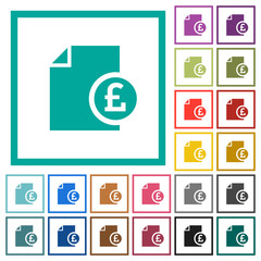 Pound financial report flat color icons with quadrant frames