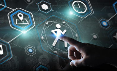 Young man using running application to check his performances 3D rendering