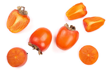 persimmon isolated on white background. Top view. Flat lay pattern