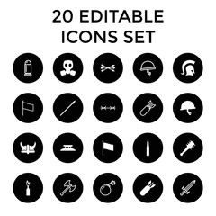 War icons. set of 20 editable filled and outline war icons