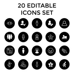 User icons. set of 20 editable filled and outline user icons