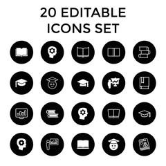Learning icons. set of 20 editable filled and outline learning icons