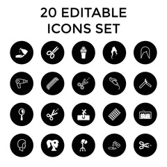 Hair icons. set of 20 editable filled and outline hair icons