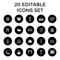 Plate icons. set of 20 editable filled and outline plate icons