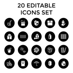 Package icons. set of 20 editable filled and outline package icons