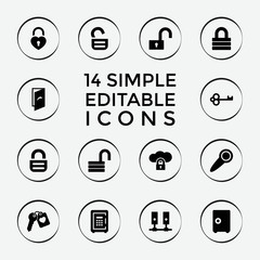 Set of 14 lock filled icons