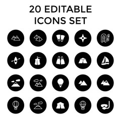 Adventure icons. set of 20 editable filled and outline adventure icons