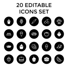 Dessert icons. set of 20 editable filled and outline dessert icons