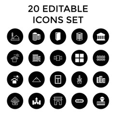 Architecture icons. set of 20 editable filled and outline architecture icons