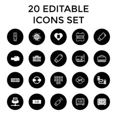 Usb icons. set of 20 editable filled and outline usb icons