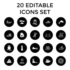 Sea icons. set of 20 editable filled and outline sea icons