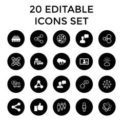 Social icons. set of 20 editable filled and outline social icons