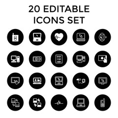 Monitor icons. set of 20 editable filled and outline monitor icons