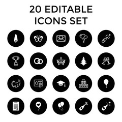 Celebration icons. set of 20 editable filled and outline celebration icons